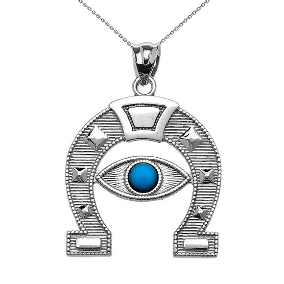 Silver Evil Eye Protection HorseShoe Necklace Luck - Picture 2 of 8